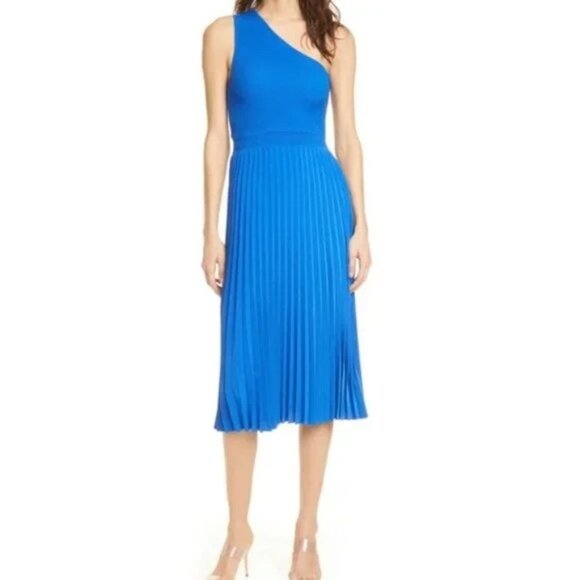 NWT Ted Baker Size 8 UK Size 3 Cobalt Blue Miriom One Shoulder Midi Dress - Picture 3 of 7